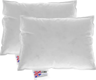 Two white pillows are shown side-by-side against a white background.