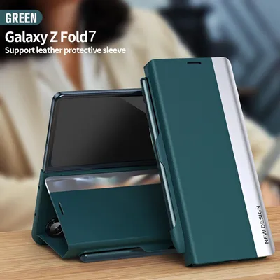 Produktbild von Galaxy Z Fold7 Hülle, Leder PolyurethanMagnetisch Klapp Stand Schutzhülle für Samsung Galaxy Z Fold 7 Grün