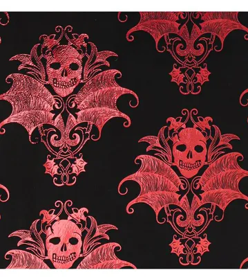 Imagen del producto de Mantel individual de efecto terciopelo, color , estampado barroco de calaveras, color burdeos, 3 metros, Imagen generada por IA