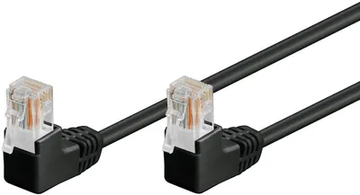 Produktbild von Goobay 96084 Patch kábel CAT 5e 2x 90° uhlový, U/UTP, čierny, 0,25 m - CCA zmes medi, 2x RJ45 zástrčka 90° (8P8C)