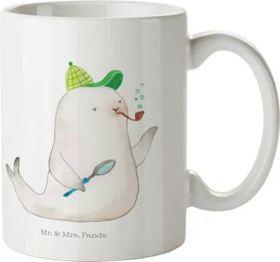 Produktbild von Mr. & Mrs. Panda Tasse Robbe Sherlock - Weiß - Geschenk, Lustige Sprüche, Kaffeetasse, mit Motiv, Trinkbecher, Pott, Kaffeebecher