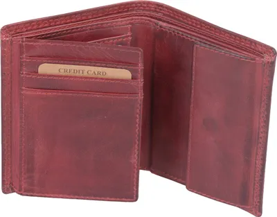 Produktbild von Kirschrote Echtleder Geldbörse 13x9cm mit 10 Kartenfächern, Münzfach und Sicherungsriegel