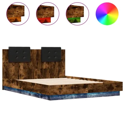 Produktbild von vidaXL Bettgestell mit Kopfteil und LED Räuchereiche 120x190 cm