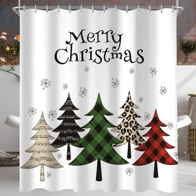 Image de Rideau de douche Arbre de Noël coloré 240x200cm anti-moisissure polyester 16 oeillets 16 anneaux
