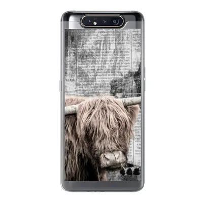 Produktbild von MuchoWow® Handyhülle Schutzhülle Hülle für Samsung Galaxy A80 Schottischer Hochländer - Vintage - Text Silikon Softcase Handy Hülle - Schutzdeckel