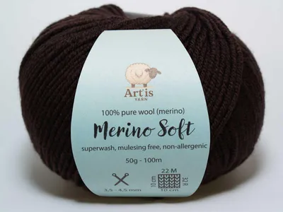 Zdjęcie produktu dla Merino Soft Art'is Yarn 100% wełna merynosowa, bez mulesingu i z wykończeniem Superwash (50 g / 120 m) (530 ciemnobrązowy)