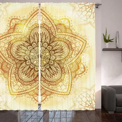 Produktbild von ARANDE orientalisch Gardine, Künstlerische alte Mandala auf Grunge Hintergrund asiatischen traditionellen Motiv, 280 x 225 cm, Dark Orange Pale Yellow