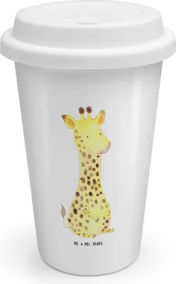 Produktbild von Mr. & Mrs. Panda Thermobecher Giraffe Zufrieden - Weiß - Geschenk, becher kaffee, Abenteuer, Afrika, ToGo Kaffeebecher, Coffee To Go, Glück