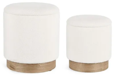 Produktbild von 2er Set Pouf 37 x 37 x 42 cm MDF Polyester Weiß