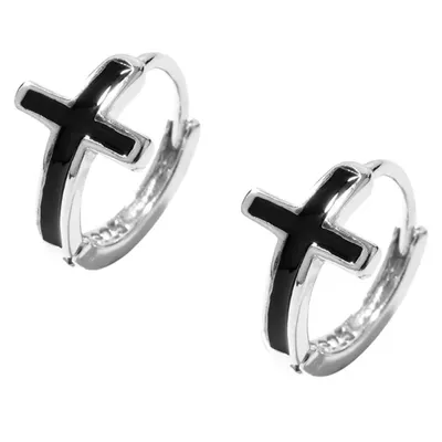 Produktbild von kleine Damencreolen Ohrringe Kreuz Design Ohrschmuck Kreuzschmuck GESCHENKIDEE, Sterling Silber 925, inklusive Geschenkschachtel