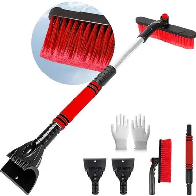 Produktbild von Unyqoos® Teleskop-Eiskratzer & Schneebürste 56–71 cm – ergonomischer Schaumgummi-Griff, kratzschonende Bürstenhaare, inkl. Handschuhe