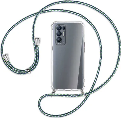 Produktbild von Handykette Backcover-Schutzhülle mit Band (Metall silberfarben) für Oppo Reno5 Pro Plus 5G - grün/blau/weiß