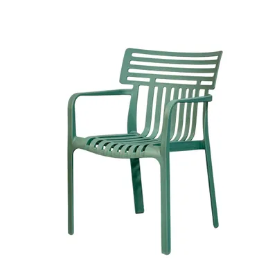 Image de Chaise de jardin Floordirekt Terrano, empilable, en plastique, avec accoudoirs, résistante aux intempéries et aux UV, pour balcon et terrasse – verte, 1 pièce