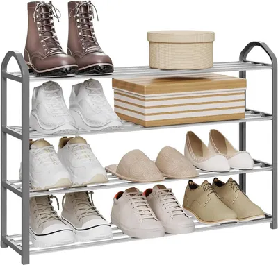 Produktbild von 4-stufiges Schuhregal für 16 Paar Schuhe | Grau | 79x19,5x62 cm