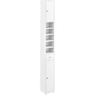 Productafbeelding van Famanu hoge kast, 180 cm, smal, badkamerkast van hout met vakken en een lade, wit