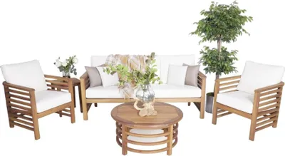 Produktbild von Gartenmöbel Set Komplett Sofa 3 Sitzer 2x Sessel Holz Möbel Couchtisch