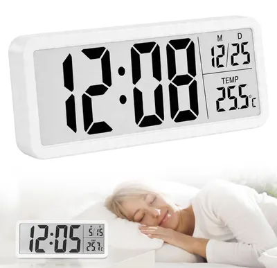Digitale Wanduhr mit Temperatur, Datum, Wecker, großes Display