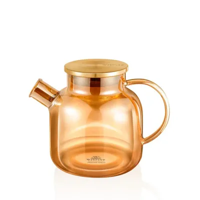 Produktbild von Wilmax 1,2 l hitzebeständige Glasteekanne für Tee und Kräuter, goldfarben