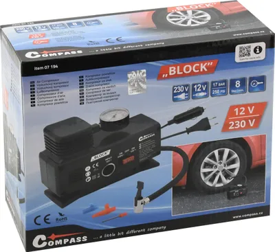 The image shows the retail packaging of a Compass 07194 air compressor.