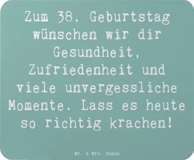 Produktbild von Mr. & Mrs. Panda Mousepad Spruch 38. Geburtstag Feiern - Meeresbrise - Geschenk, Freude, Happy Birthday, wünschen, Liebe, mousematte, Mouse Pad, Alter, Leben, pc mauspad