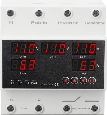 Obrázok produktu pre 3-fázový 4 drôtový automatický prepínač 63A Prepínač napätia s LED displejom Generátor a menič AC110V