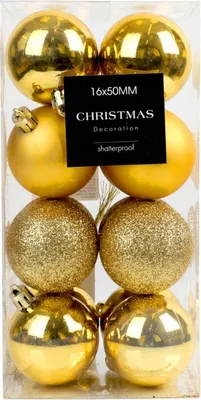 Imagen del producto de Adornos navideños para el árbol, color dorado, juego de 16 unidades. Fabricados en plástico resistente e irrompible, de 5 cm de diámetro
