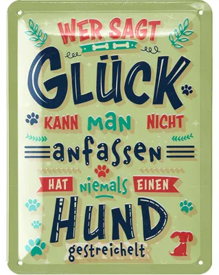 Produktbild von LANOLU retro Blechschild Hund, Wer sagt Glück kann man nicht anfassen, Deko Hund Geschenke für Hundeliebhaber, Poster Metallschild, 15x20
