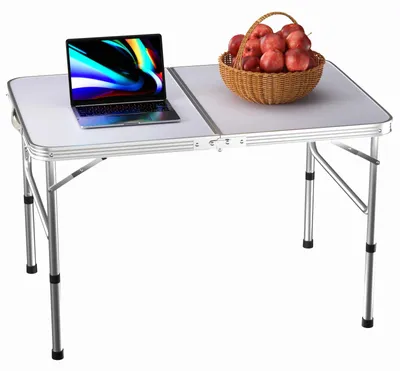 Produktbild von Klappbarer Campingtisch - Tragbarer Klapptisch - Höhenverstellbar - Aluminiumlegierung - 90 x 60 x 67 cm - Mit Tragegriff - Für 8 Personen