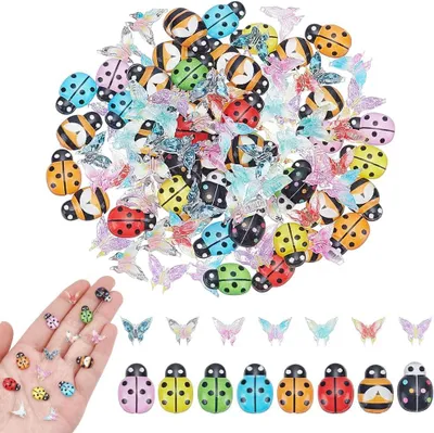 Productafbeelding van 7 stijlen miniatuur micro hars - Set van 70 - Lieveheersbeestje vlinder bijen set miniatuur platte