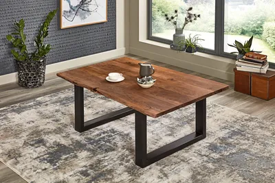 Produktbild von Couchtisch Baumkante massiv Akazie Nussbaum 100 x 70 schwarz BILLY