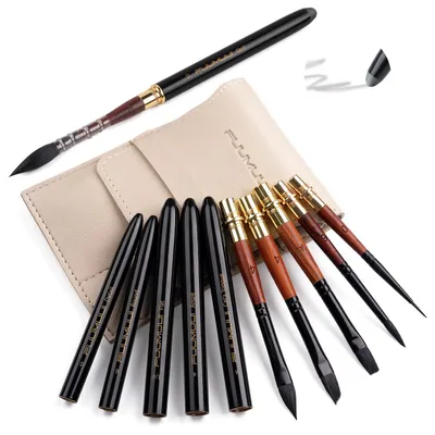 Aquarell-Reisepinsel-Set, 6 Stück, Eichhörnchenhaar, Naturhaar