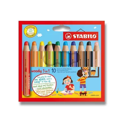 Image de Buntstift, Wasserfarbe & Wachsmalkreide - STABILO woody 3 in 1 - 10er Pack - mit 10 verschiedenen Farben