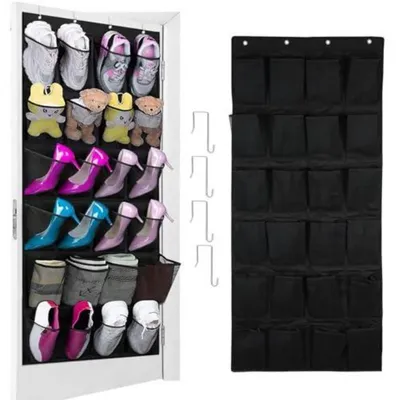 Immagine prodotto di Organizzatore per scarpe da appendere, con 24 tasche, organizer da porta per scarpe, colore nero