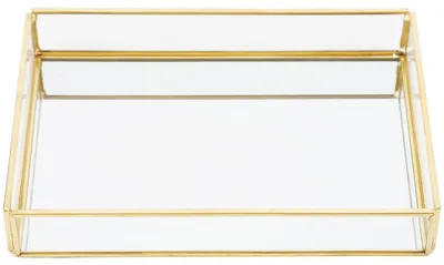 Produktbild von Vintage-Aufbewahrungsbox aus Metall und Glas, goldenes Tablett, Schmuck, Kosmetik, Präsentationsboxen (kleine Größe)
