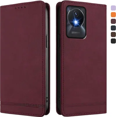 Image de Etui pour Vivo Y02A, étui rétro en cuirPolyuréthaneavec support et fentes pour cartes de crédit Rouge