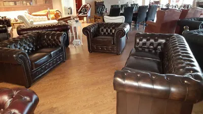 Immagine prodotto di Divano in pelle Chesterfield, set di divani, divano, poltrona, pelle