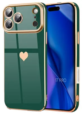 Image de Coque pour iPhone 17 Pro, Silicone Motif Coeur Anti-Rayure Ultra Slim Souple Vert Nuit
