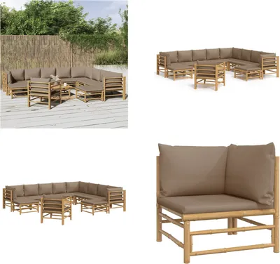 Image de vidaXL 12 pcs. Garden Lounge Set with Coussin Taupe Bamboo - Garden Lounge Set - Garden Lounge Sets - Lounge Set - Garden Lounge Set