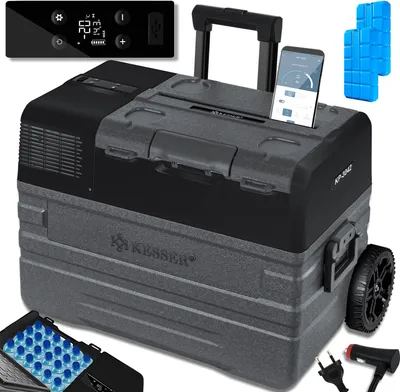 Produktbild von KESSER® Kompressor Kühlbox elektrisch Gefrierbox, Mit APP-Steuerung USB-Anschluss 12/24 V 230V, +Teleskopstange Räder Kühlschrank Kühlung bis -20 °C für Auto, Lkw, Boot, Reisemobil, Camping