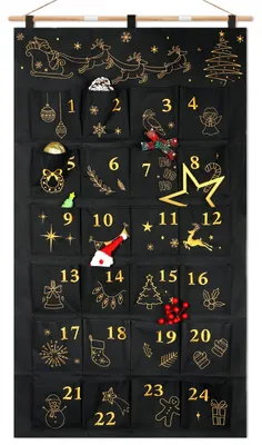 Adventskalender zum Selbstbefüllen, Schwarz-Gold, 50-teilig, wiederverwendbar