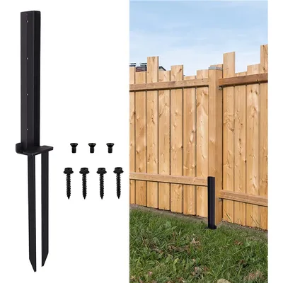 Produktbild von Zaunpfosten-Reparaturanker-Set, Zaunpfosten-Reparaturpfähle, mit Installationswerkzeug, dreieckige konische Spitze, schwarz
