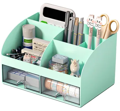 Immagine prodotto di Organizer da scrivania COMFYROOM con 6 scomparti e 2 cassetti, realizzato in plastica