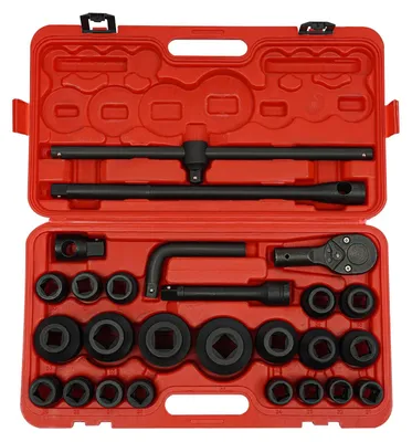 Produktbild von Steckschlüsselsatz - 26-tlg. Schlagsockel - Antrieb 3/4" (1,9 cm) & 1" (2,5 cm) - 21–65 mm - 45 Kohlenstoffstahl - Mit Koffer - Schwarz