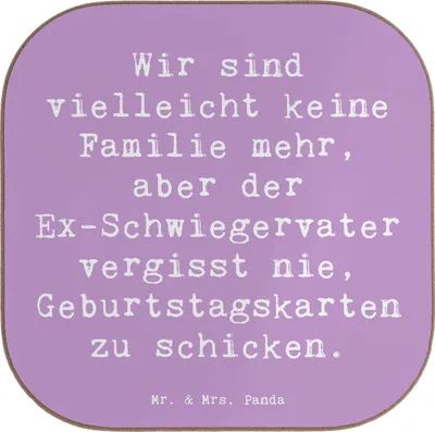 Produktbild von Mr. & Mrs. Panda Flaschenuntersetzer Spruch Ex-Schwiegervater Grüße - Lavendeltraum - Geschenk, Humor, Holzuntersetzer, Familienbeziehung, Trennung, handgemacht, Coaster