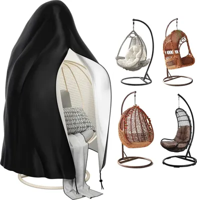 Produktbild von Hängesessel Abdeckung, Outdoor Swing Egg Chair Cover mit Reißverschluss, 210D Oxford Wasserdicht Schutzhülle Hängesessel Eierstuhlbezüge, 115 x 190 cm (schwarz) Gartenmöbel-Schutzhüllen