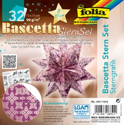 Produktbild von folia Faltblätter Bascetta-Stern 150 x 150 mm 32 Blatt 90 g/qm lila bedruckt