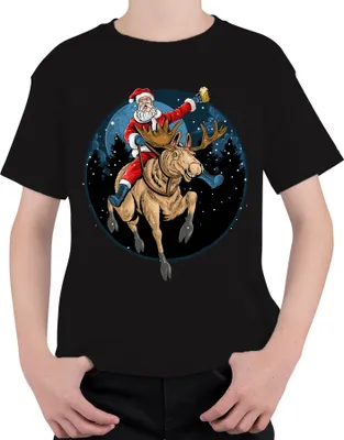 Produktbild von Weihnachtsmann Bier Rentier - Weihnachten Weihnachtsgeschenk Christmas Uni Kinder T-Shirt, Schwarz, 152