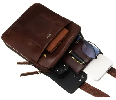 Obrázok produktu pre Peterson pánska kožená crossbody taška hnedá 20x16x6 cm