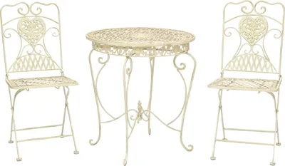 Produktbild von Gartentisch und 2 Stühle Bistrotisch Eisen Garten antik Stil Gartenmöbel weiss