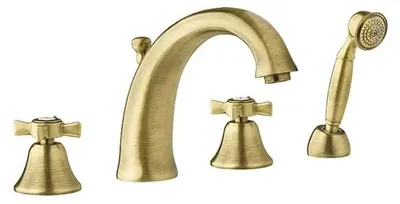 Produktbild von 4-Loch-Wannenarmatur Antik-Bronze mit Duschset